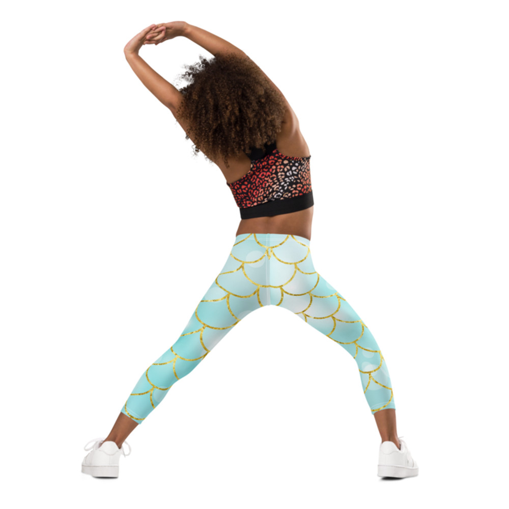 Mermaid Scales Aqua Teal & Gold Pattern Kid's Leggings