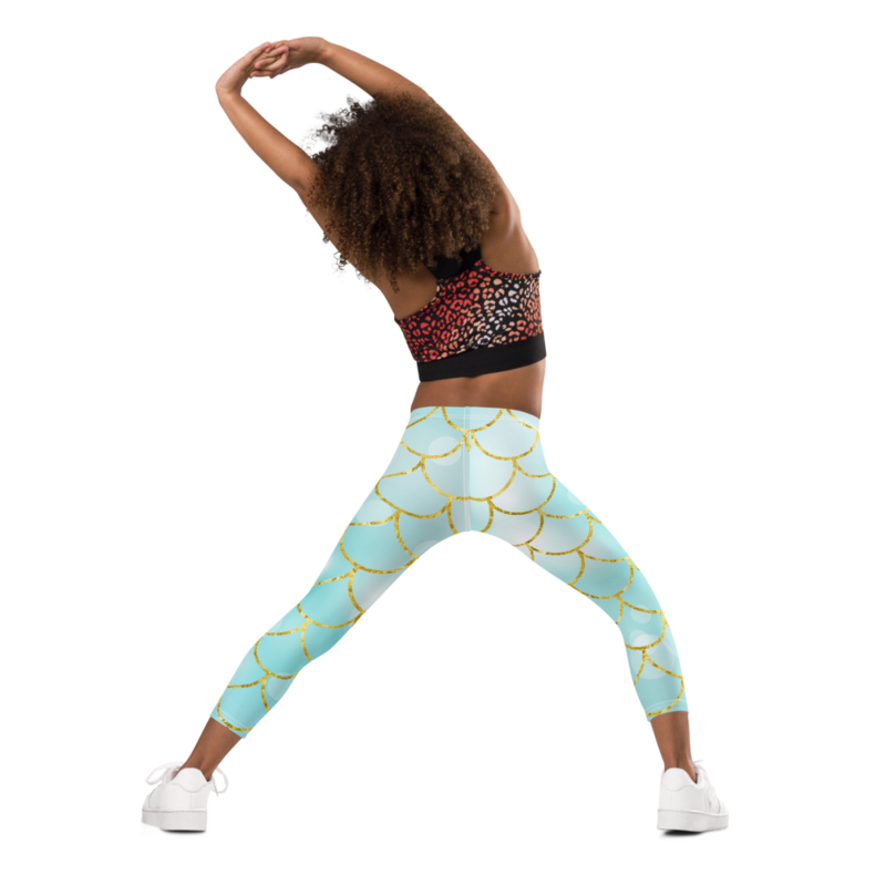 Mermaid Scales Aqua Teal & Gold Pattern Kid's Leggings