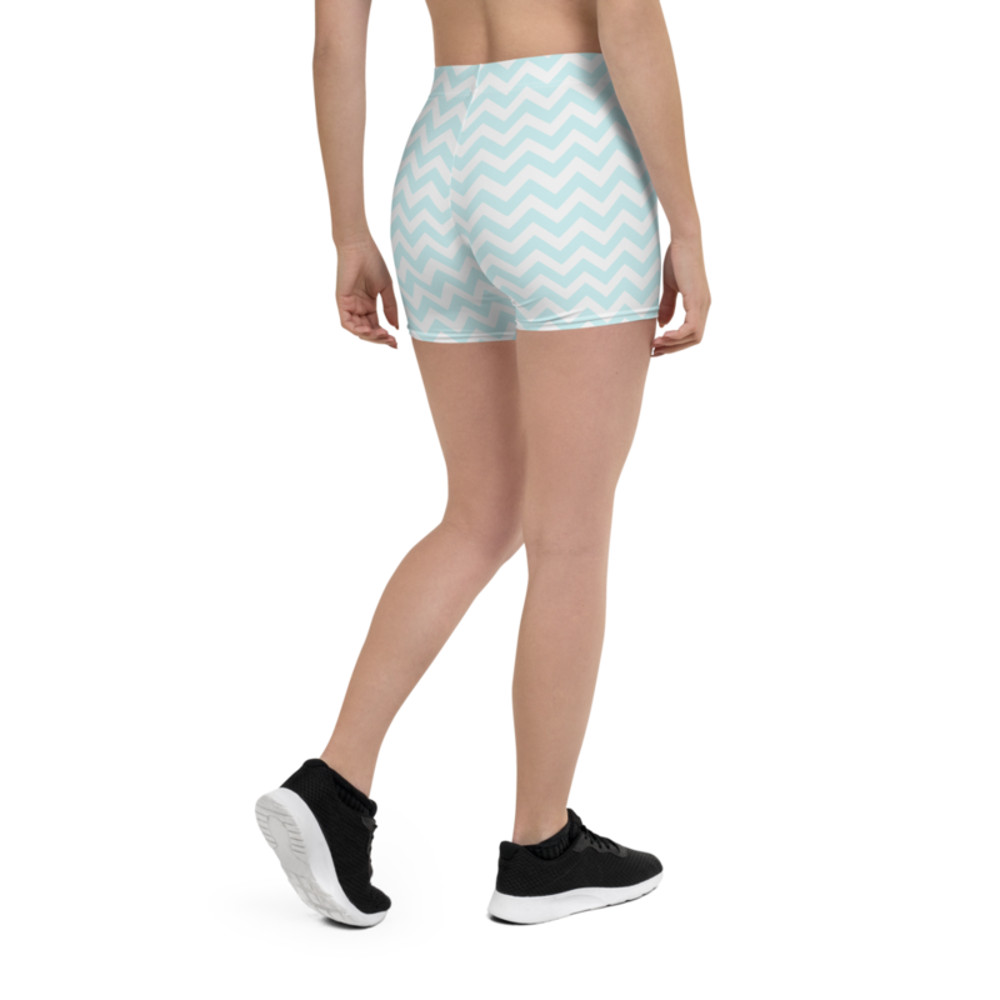 Aqua Blue & White Chevron ZigZag Stripes Pattern Shorts