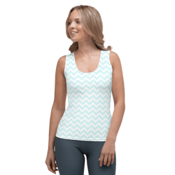 aqua blue & white chevron zigzag stripes pattern sublimation cut & sew tank top