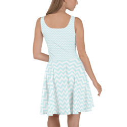 aqua blue & white chevron zigzag stripes pattern skater dress