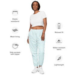 aqua blue & white chevron zigzag stripes pattern unisex track pants