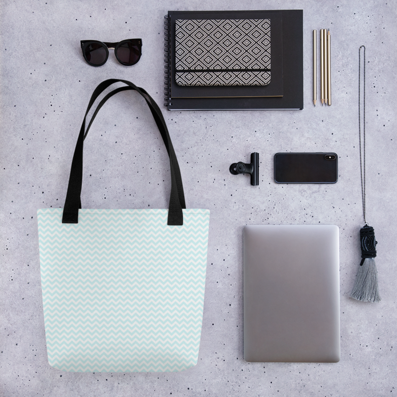 Aqua Blue & White Chevron ZigZag Stripes Pattern Tote bag