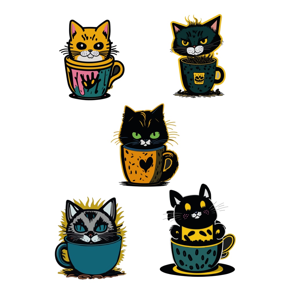 Сute Сats Sit in a Glass of Coffee Sticker sheet
