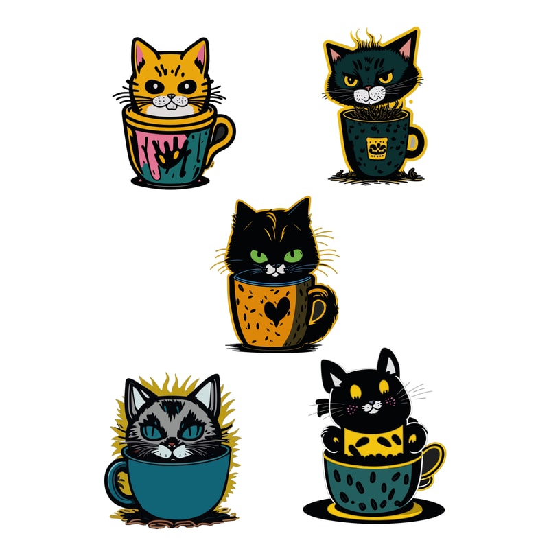 Сute Сats Sit in a Glass of Coffee Sticker sheet