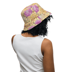 chrysanthemum flowers seamless pattern reversible bucket hat