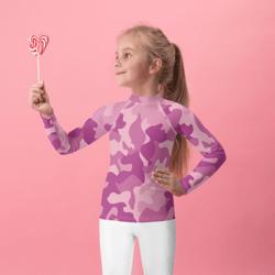 Modern Girly Purpl Pink Lilac Camo Pattern Kids Rash Guard