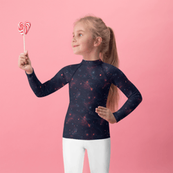 space galaxy stars pattern kids rash guard