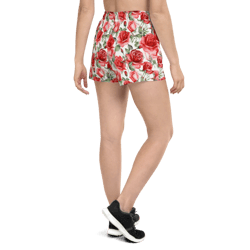 red rose flowers seamless pattern women’s recycled athletic shorts