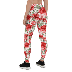 red rose flowers seamless pattern leggings