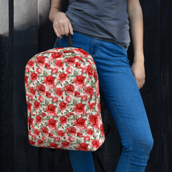 red rose flowers seamless pattern backpack