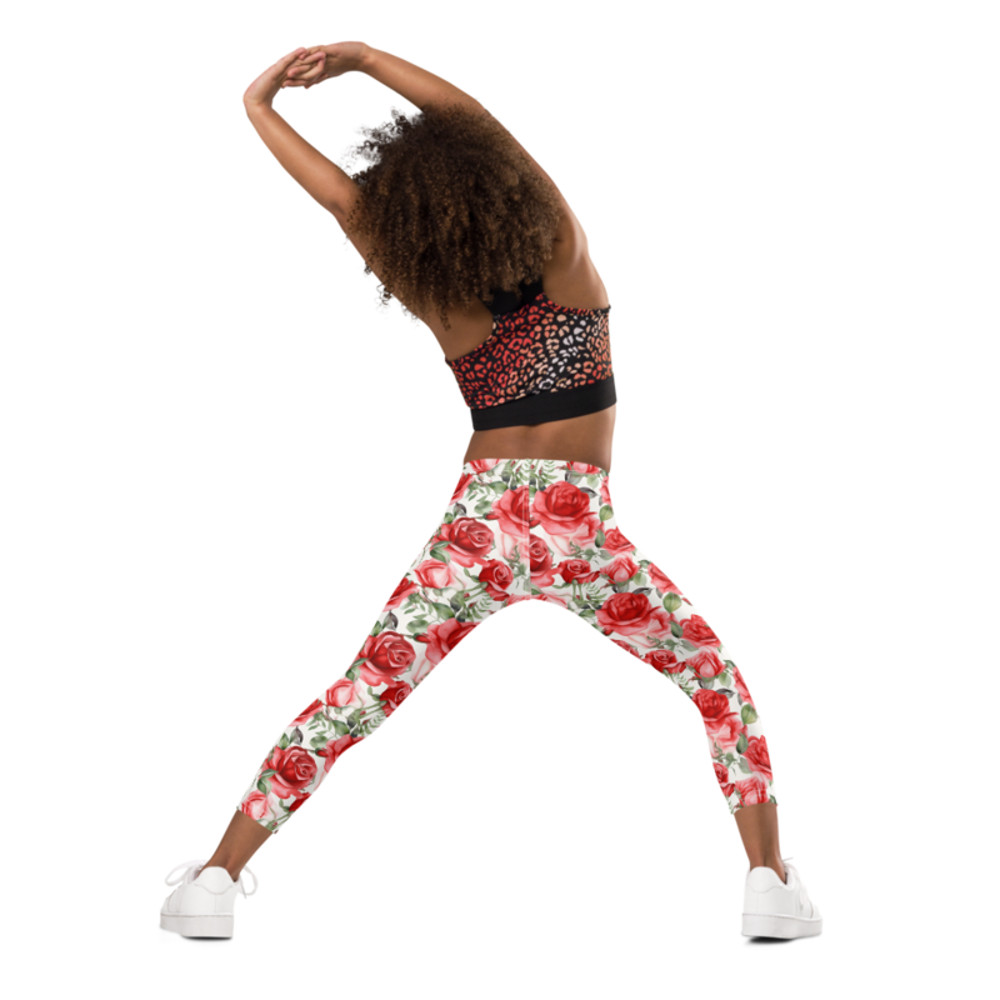 Red Rose Flowers Seamless Pattern Kid's Leggings