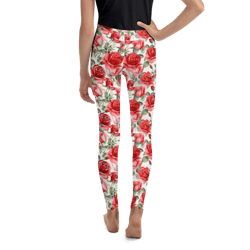 Red Rose Flowers Seamless Pattern Youth Leggings
