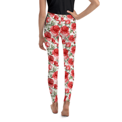 red rose flowers seamless pattern youth leggings
