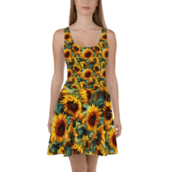 sunflowers watercolor floral painting skater dress