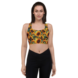Sunflowers Watercolor Floral Painting Longline sports bra