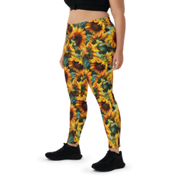 sunflowers watercolor floral painting leggings