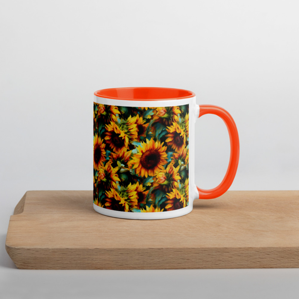 Sunflowers Watercolor Floral Painting Mug with Color Inside