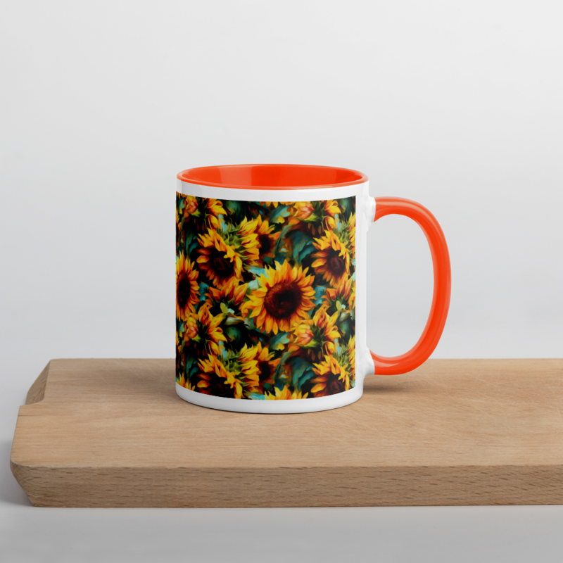 Sunflowers Watercolor Floral Painting Mug with Color Inside