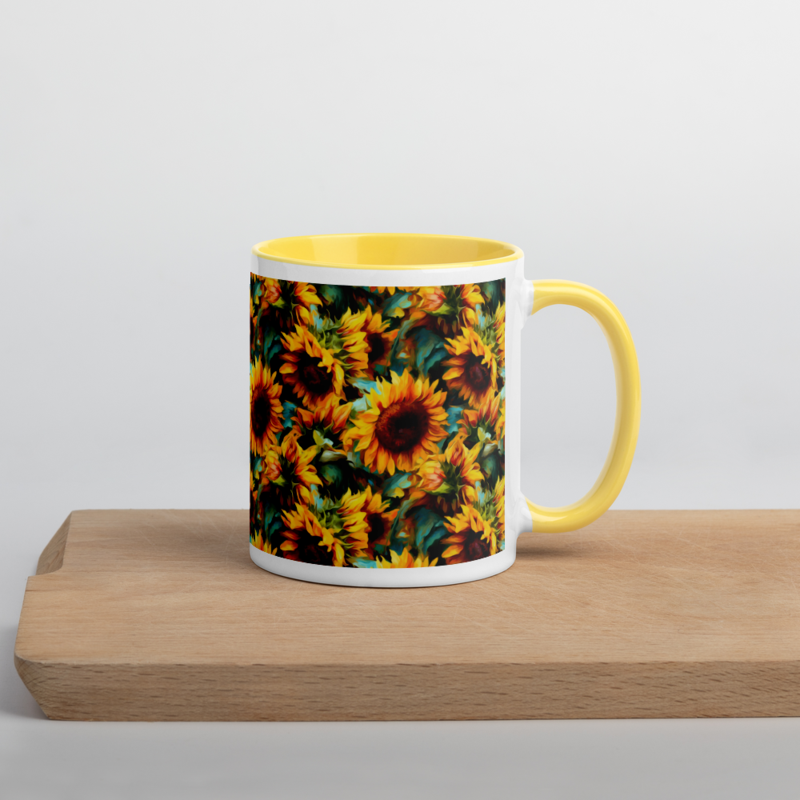 Sunflowers Watercolor Floral Painting Mug with Color Inside