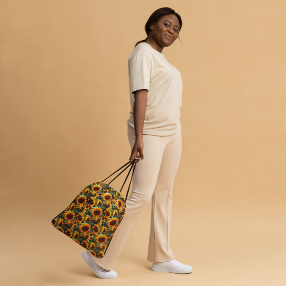 Sunflowers Watercolor Floral Painting Drawstring bag