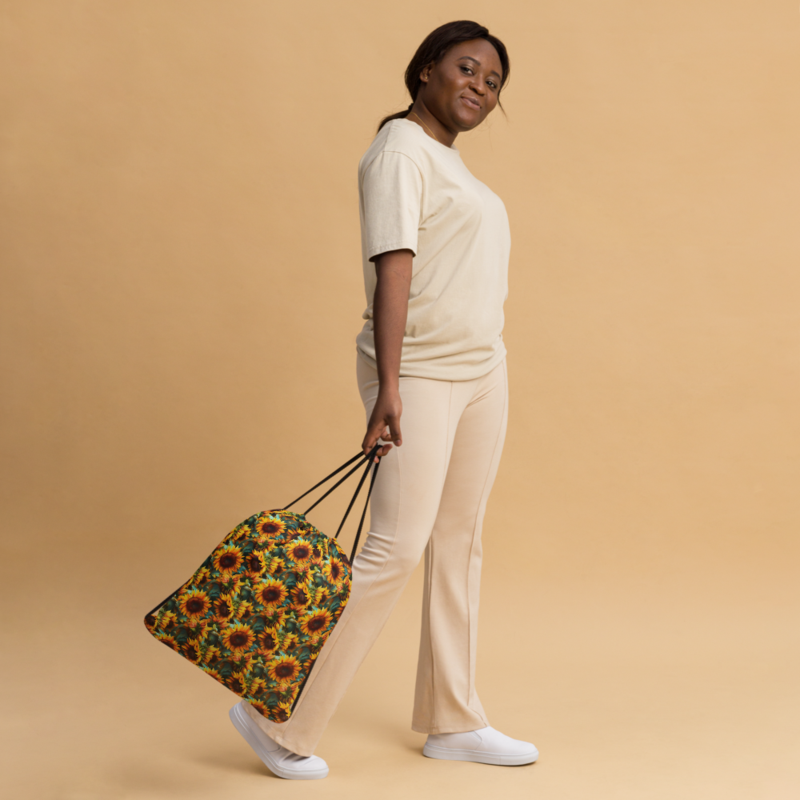 Sunflowers Watercolor Floral Painting Drawstring bag