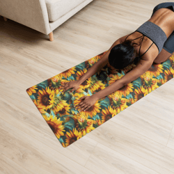 sunflowers watercolor floral painting yoga mat