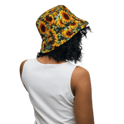 Sunflowers Watercolor Floral Painting Reversible bucket hat
