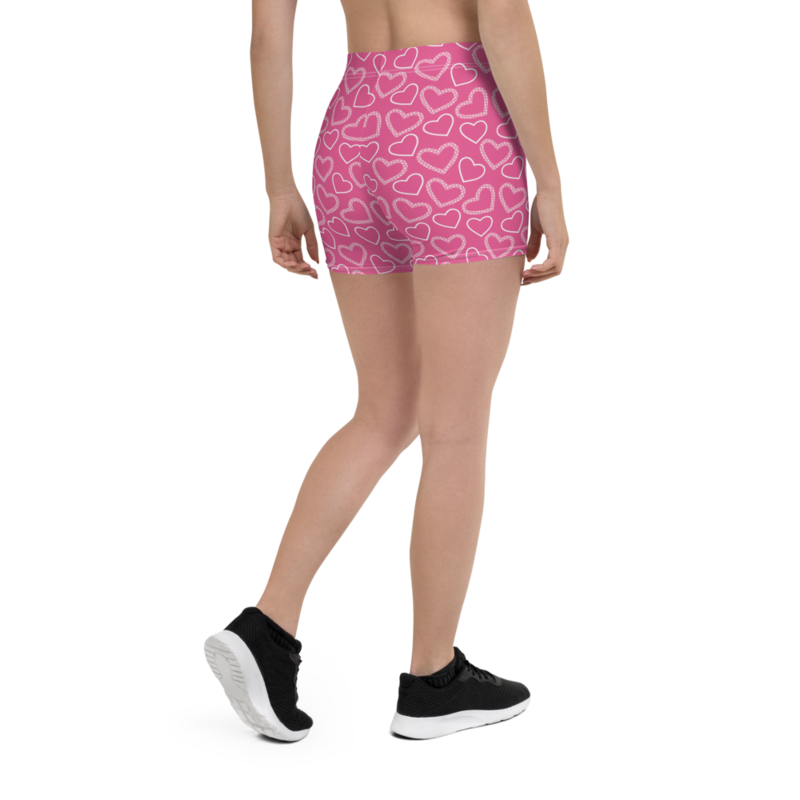White Outline Polka Dot Hearts on the Pink Background Shorts