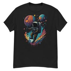 astronaut with balloons in space men's classic tee