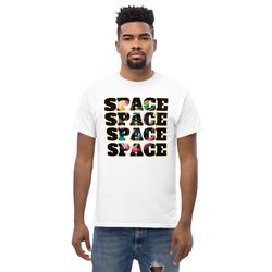 space inscription astronaut with balloons in space men's classic tee