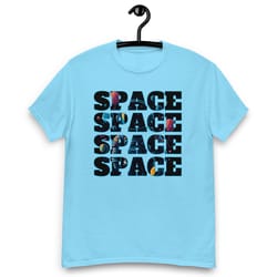 space inscription astronaut with balloons in space men's classic tee