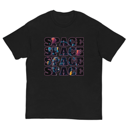 space inscription astronaut with balloons in space men's classic tee