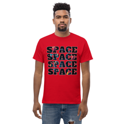 space inscription astronaut with balloons in space men's classic tee