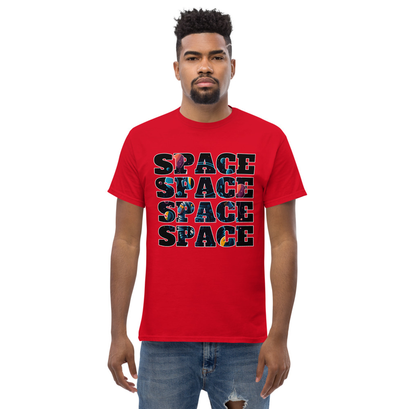 Space Inscription Astronaut With Balloons in Space Men's classic tee