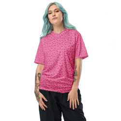 white outline polka dot hearts on the pink background recycled unisex sports jersey