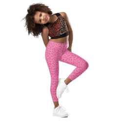 white outline polka dot hearts on the pink background kid's leggings