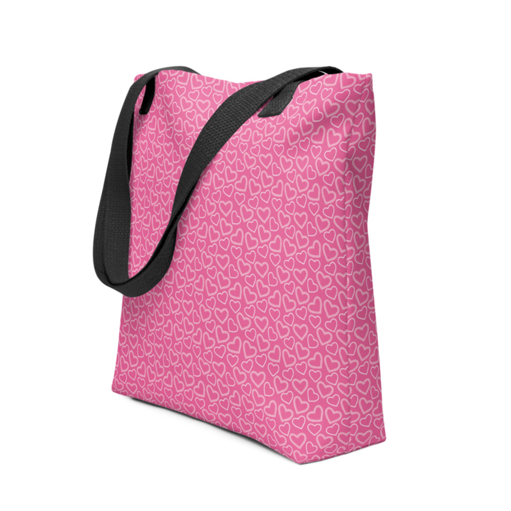 White Outline Polka Dot Hearts on the Pink Background Tote bag