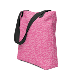 white outline polka dot hearts on the pink background tote bag