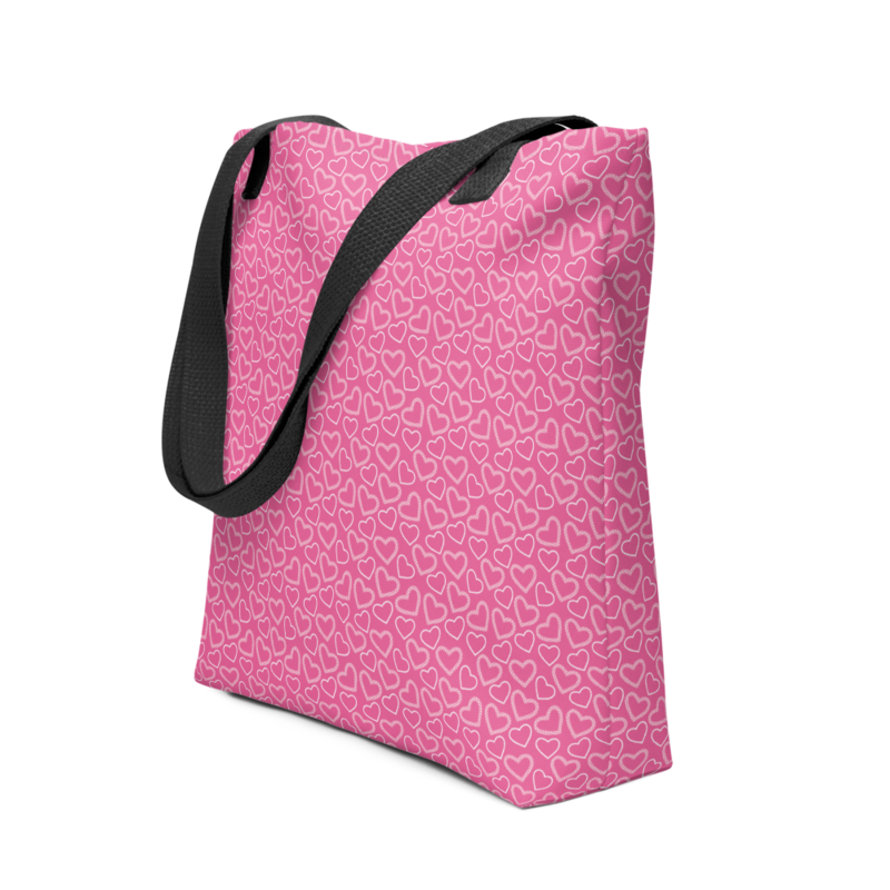 White Outline Polka Dot Hearts on the Pink Background Tote bag