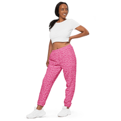White Outline Polka Dot Hearts on the Pink Background Unisex track pants
