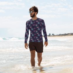 purple space galaxy cosmic stars pattern men's rash guard