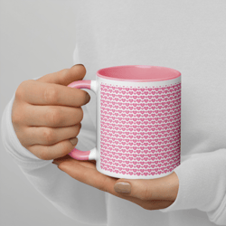 Pink Hearts on the White Background Mug with Color Inside
