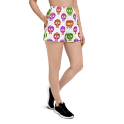 colorful skulls seamless pattern women’s recycled athletic shorts