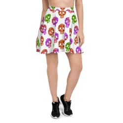 colorful skulls seamless pattern skater skirt