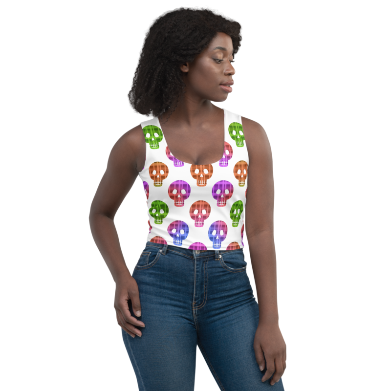 Colorful Skulls Seamless Pattern Crop Top