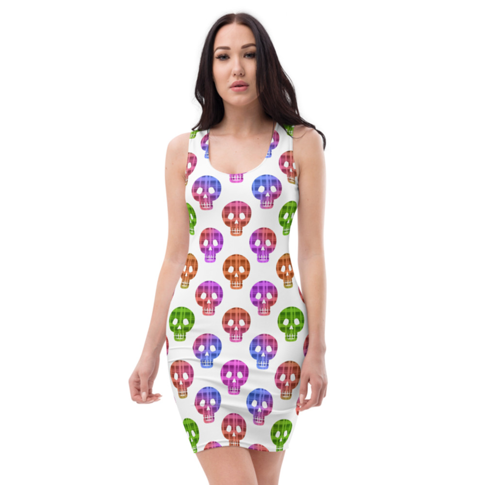 Colorful Skulls Seamless Pattern Sublimation Cut & Sew Dress