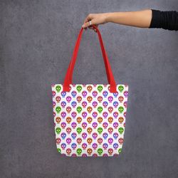 colorful skulls seamless pattern tote bag