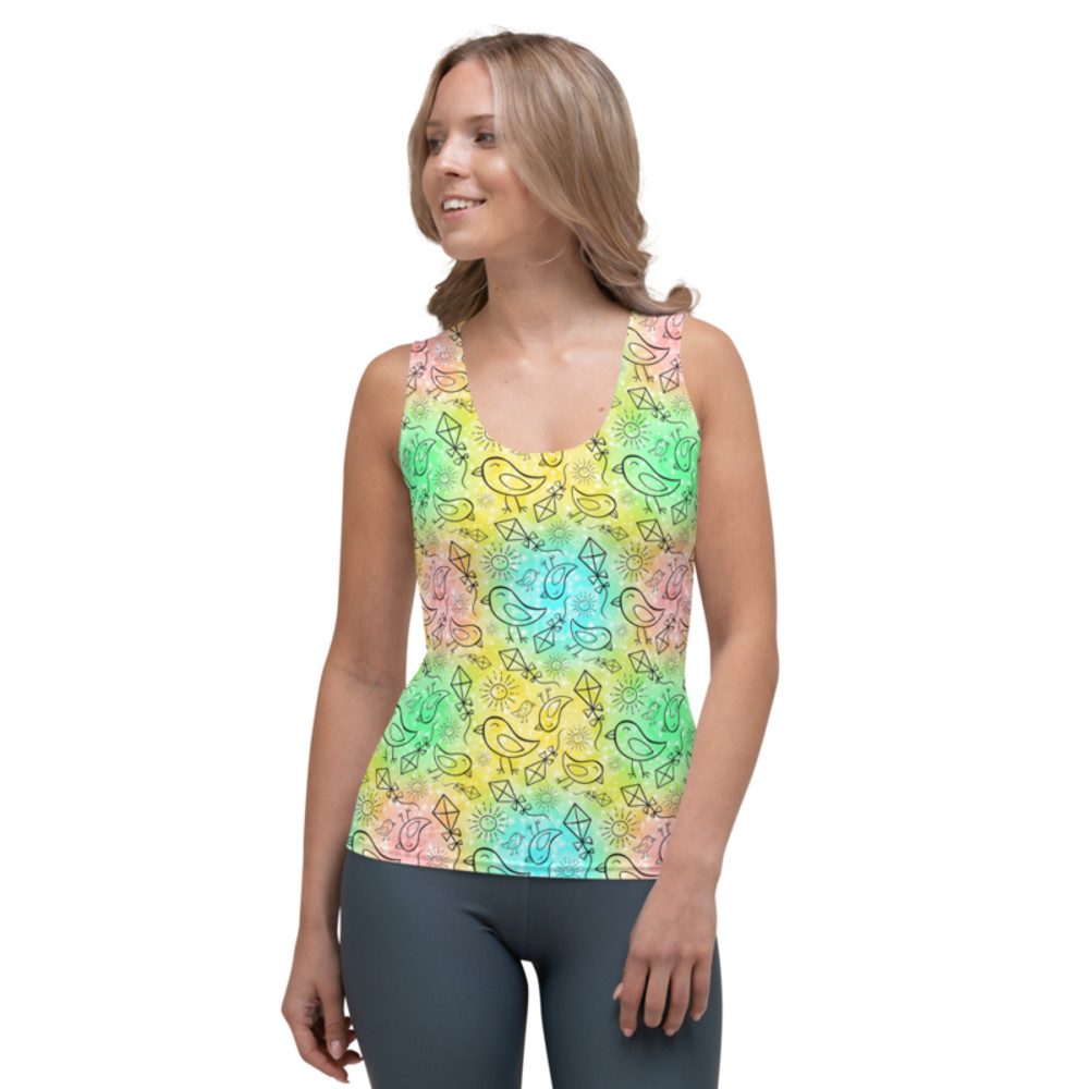 Birds & Flying Kites Summer Seamless Pattern Sublimation Cut & Sew Tank Top