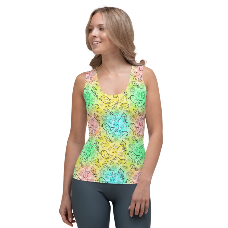 Birds & Flying Kites Summer Seamless Pattern Sublimation Cut & Sew Tank Top